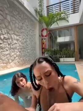 Auhneesh Nicole And Hooneyydeww Threesome Sex By The Pool Onlyfans Video
